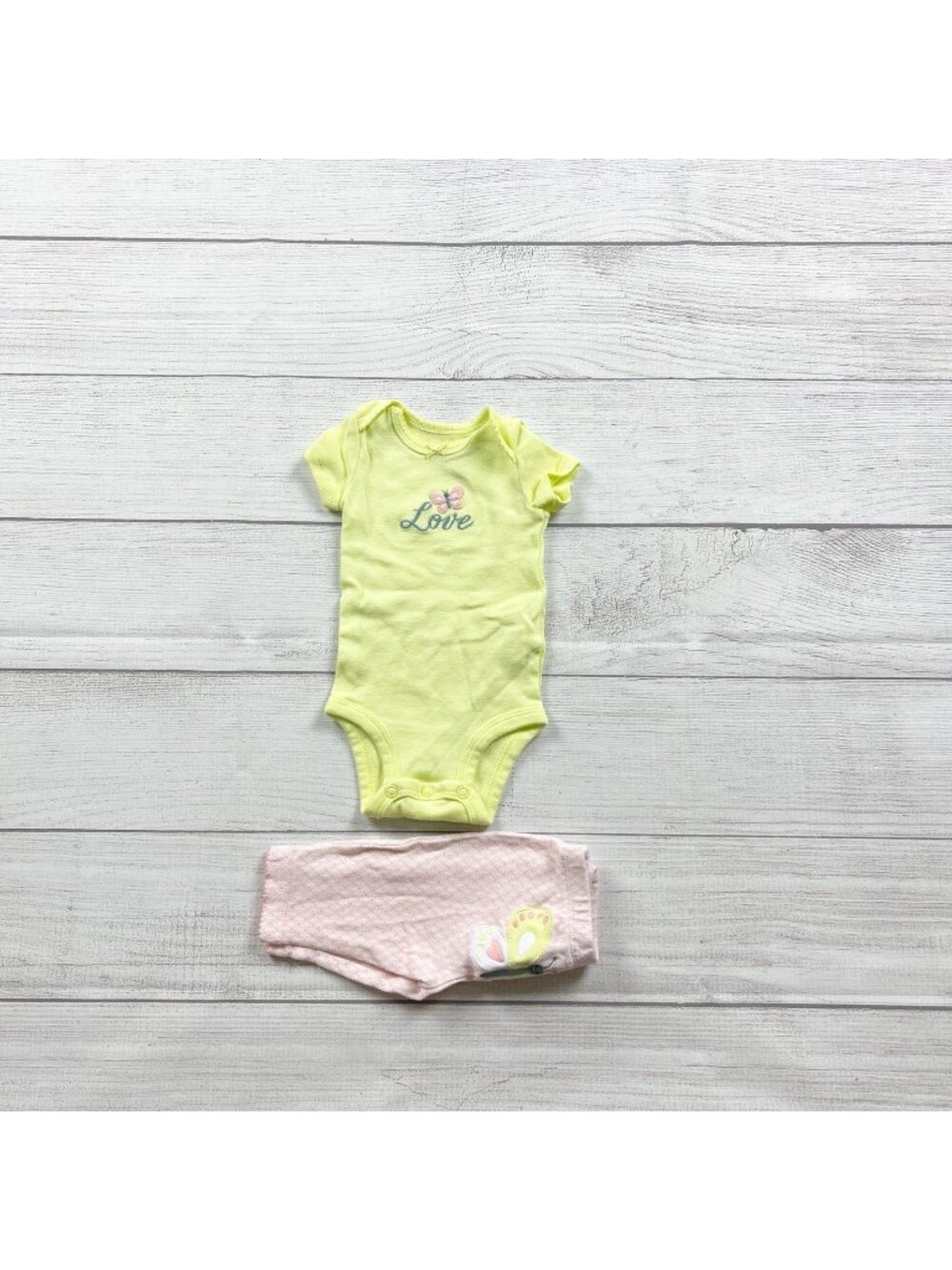 Carter's Baby Outfit Bodysuit Pants Butterfly Love Yellow Pink Set Newborn